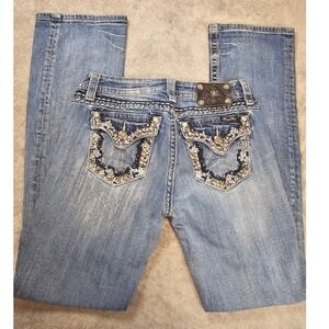 Miss Me Signature Boot Cut Jeans Womens 30 Medium Wash Rhinestone Studded